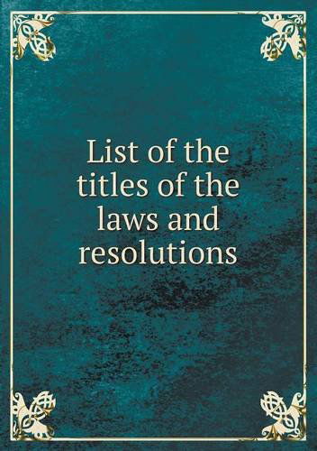 Cover for Maryland · List of the Titles of the Laws and Resolutions (Paperback Book) (2013)