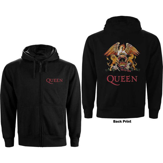 Cover for Queen · Queen Unisex Zipped Hoodie: Classic Crest (Black) (Back Print) (Hoodie) [size S] [Black - Unisex edition] (2018)