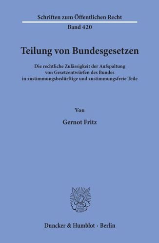 Cover for Fritz · Teilung von Bundesgesetzen. (Book) (1982)
