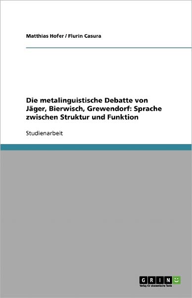 Cover for Hofer · Die metalinguistische Debatte von (Book) [German edition] (2013)