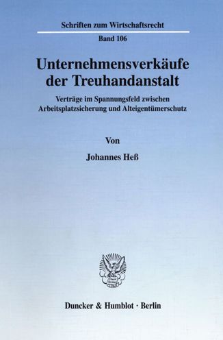 Cover for Heß · Unternehmensverkäufe der Treuhandan (Book) (1997)