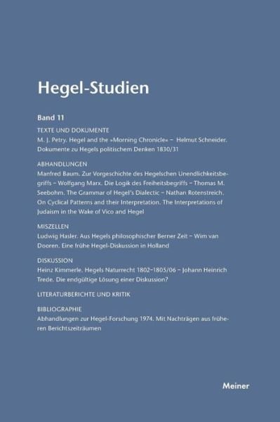 Hegel-Studien / Hegel-Studien Band 11 - Otto Poeggeler - Books - Felix Meiner - 9783787314751 - 1976