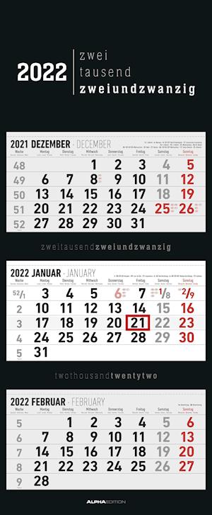 3-Monatskalender Black 2022 - Büro-Kale - - Andere - - 4251732323752 -
