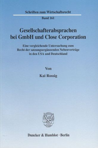 Cover for Rossig · Gesellschafterabsprachen bei Gmb (Book) (2003)