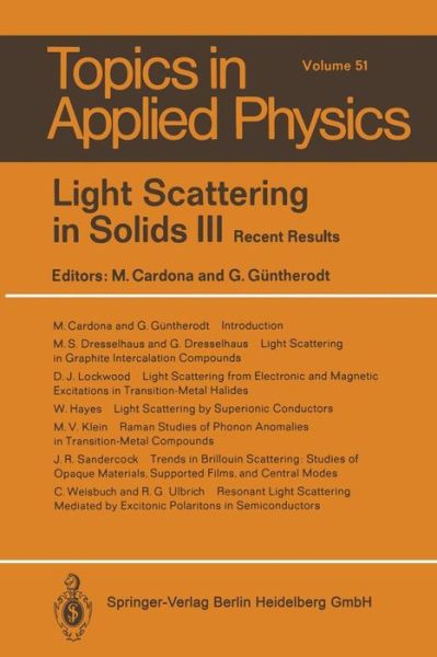 Cover for M Cardona · Light Scattering in Solids III: Recent Results - Topics in Applied Physics (Paperback Book) [Softcover reprint of the original 1st ed. 1982 edition] (2014)