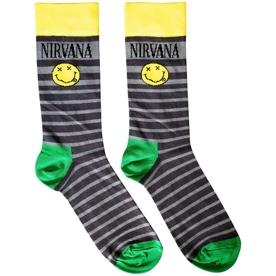 Nirvana Unisex Ankle Socks: Happy Face & Logo Stripes (UK Size 6 - 11) - Nirvana - Merchandise -  - 5056737219753 - 