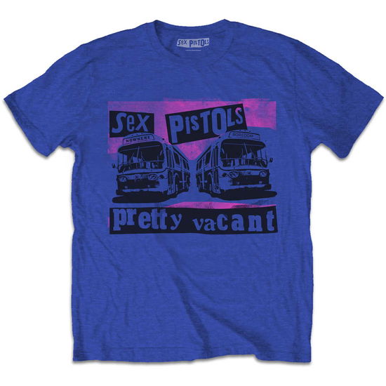 The Sex Pistols Kids T-Shirt: Pretty Vacant Coaches (Blue) (7-8 Years) - Sex Pistols - The - Merchandise -  - 5056561088754 - May 26, 2023