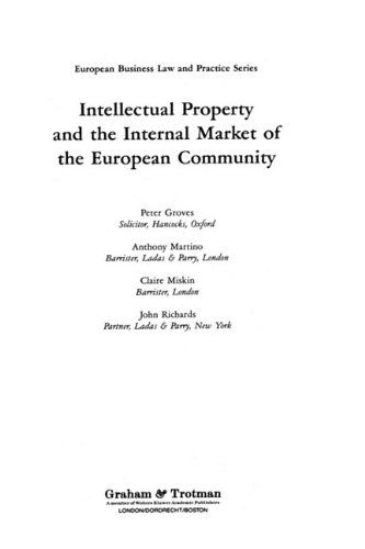 Cover for Peter Groves · Intellectual Property and the Internal Market of the European Community (Hardcover Book) (1993)