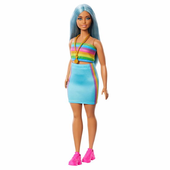 Mattel Barbie Doll - Fashionistas #218 Long Blue Hair Curvy Doll With Rainbow Top & Teal Skirt (hrh1 - Mattel - Produtos -  - 0194735176755 - 