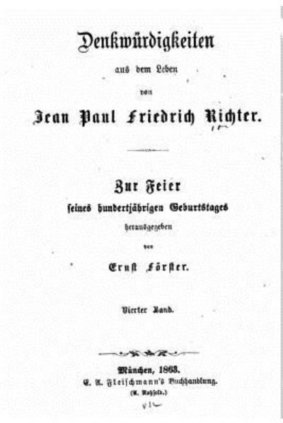 Cover for Jean Paul · Denkwurdigkeiten aus dem Leben von Jean Paul Friedrich Richter (Taschenbuch) (2016)