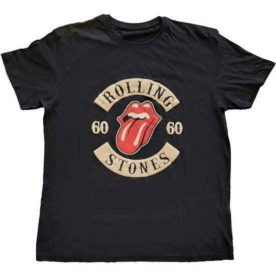 The Rolling Stones Unisex T-Shirt: Sixty Biker Tongue (Suede Flock) - The Rolling Stones - Koopwaar -  - 5056561035758 - 