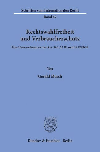 Cover for Mäsch · Rechtswahlfreiheit und Verbrauche (Book) (1993)