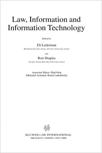 Eli Lederman · Law, Information and Information Technology (Inbunden Bok) (2001)