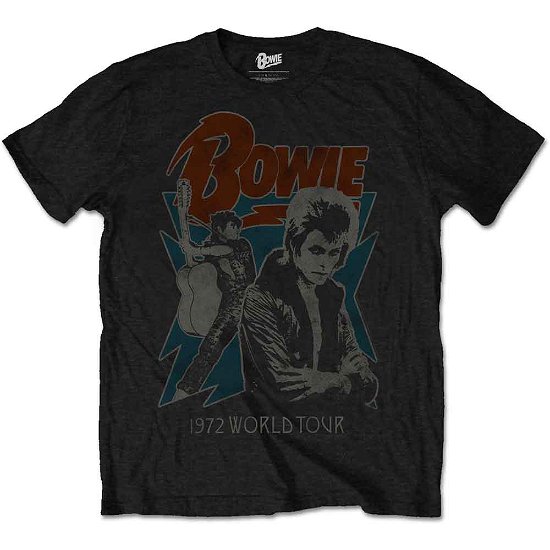 David Bowie Unisex T-Shirt: 1972 World Tour - David Bowie - Produtos - ROFF - 5055979930761 - 7 de abril de 2016