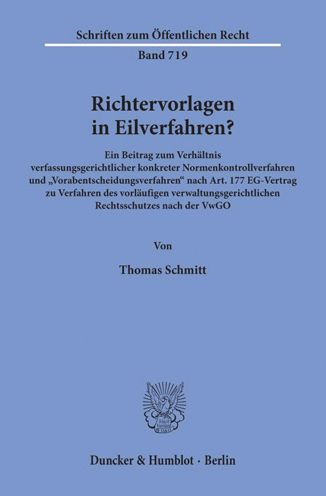 Cover for Schmitt · Richtervorlagen in Eilverfahren (Book) (1997)
