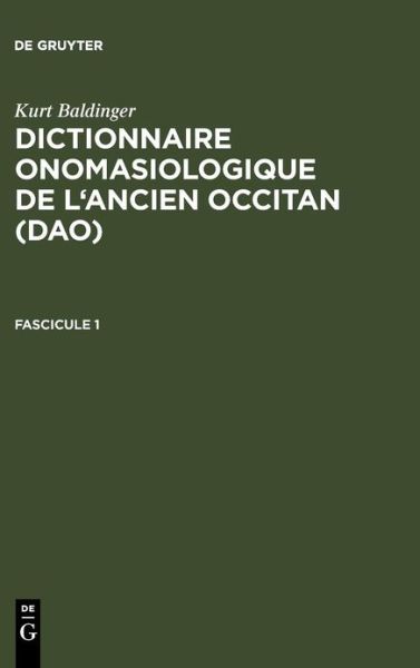 Cover for Kurt Baldinger · Kurt Baldinger: Dictionnaire onomasiolo (Book) (1991)