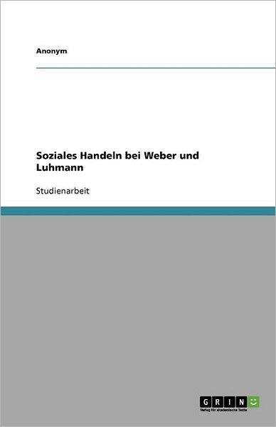 Cover for Holstein · Soziales Handeln bei Weber und (Book)
