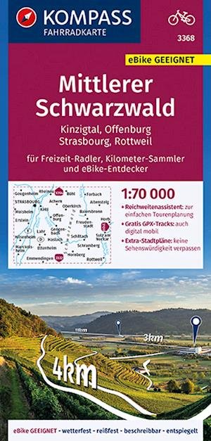 Cover for KOMPASS-Karten GmbH · KOMPASS Fahrradkarte 3368 Mittlerer Schwarzwald, Kinzigtal, Offenburg, Strasbourg, 1:70000 (Map) (2021)
