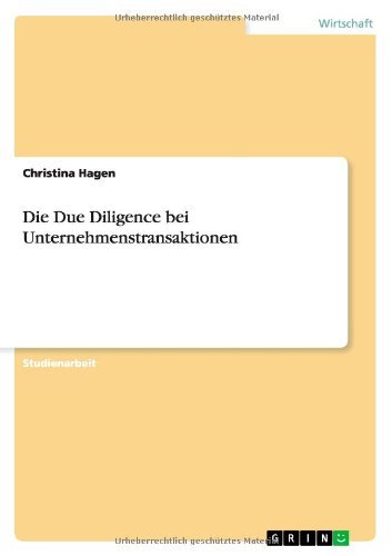 Cover for Hagen · Die Due Diligence bei Unternehmen (Book) [German edition] (2013)