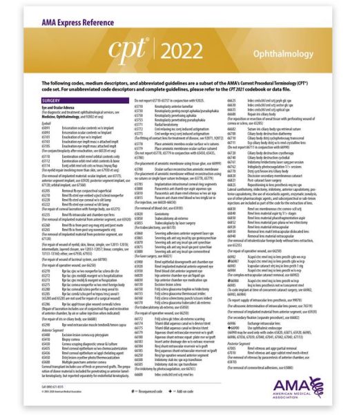 Cover for American Medical Association · CPT Express Reference Coding Card 2022 : Ophthalmology (Paperback Book) (2021)