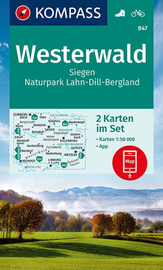 KOMPASS Wanderkarte 847 Westerwald, Siegen, Naturpark Lahn-Dill-Bergland - KOMPASS-Karten GmbH - Books - Kompass Karten GmbH - 9783991210764 - April 12, 2021