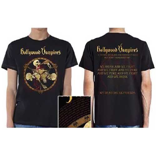 Hollywood Vampires Unisex T-Shirt: Drink, Fight, Puke (Back Print/Ex Tour) - Hollywood Vampires - Produtos -  - 5056170646765 - 