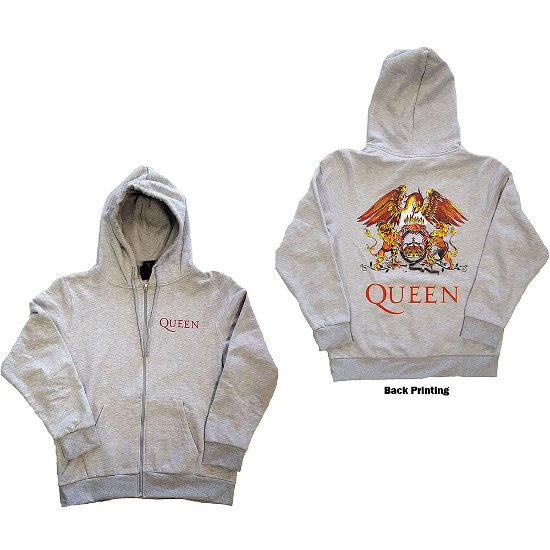 Cover for Queen · Queen Unisex Zipped Hoodie: Classic Crest (Back Print) (Hoodie) [size M] [Grey - Unisex edition]