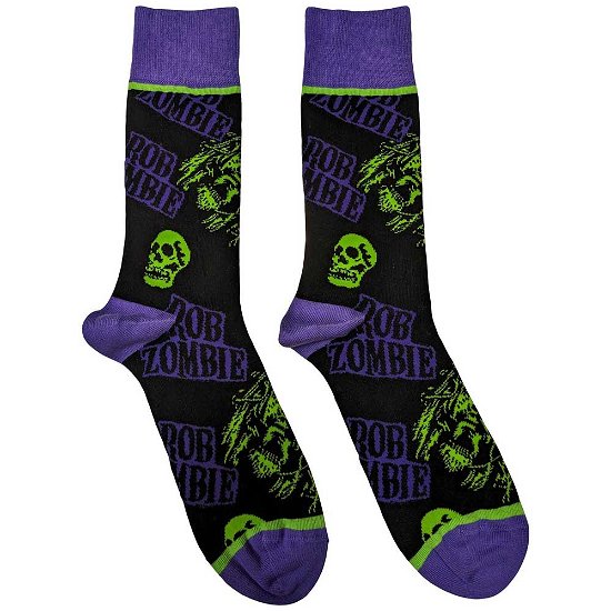 Rob Zombie Unisex Ankle Socks: Skull Face Green / Purple (UK Size 7 - 11) - Rob Zombie - Mercancía -  - 5056737230765 - 