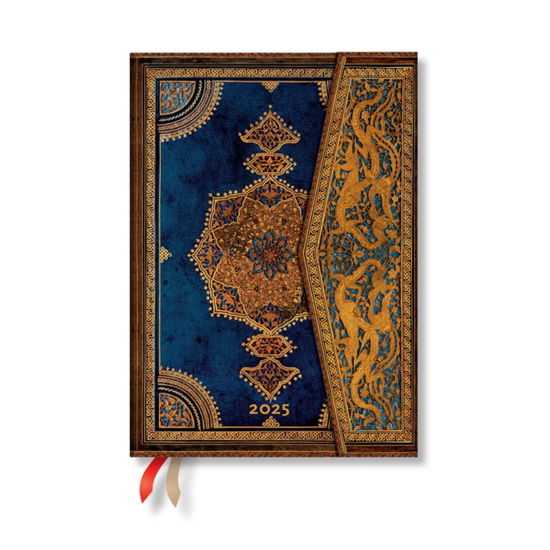 Cover for Paperblanks · Safavid Indigo (Safavid Binding Art) Midi 12-month Horizontal Hardback Dayplanner 2025 (Wrap Closure) - Safavid Binding Art (Innbunden bok) (2024)