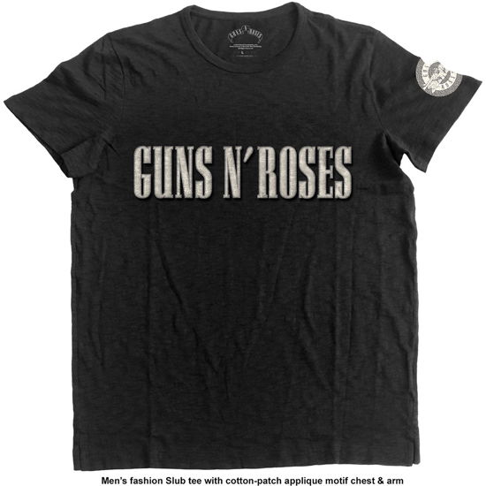 Guns N' Roses Unisex T-Shirt: Logo & Bullet Circle (Applique) - Guns N' Roses - Produtos - Bravado - 5055979980766 - 