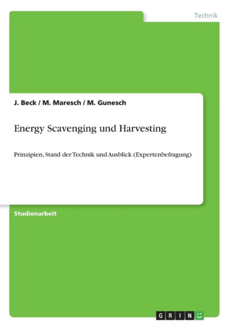 Cover for J Beck · Energy Scavenging und Harvesting: Prinzipien, Stand der Technik und Ausblick (Expertenbefragung) (Paperback Book) (2010)