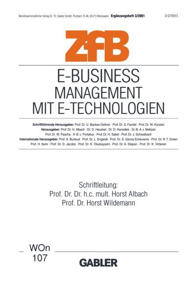 E-Business Management mit E-Technologien - ZFB Special Issue - Horst Albach - Bücher - Gabler - 9783409118767 - 30. August 2001