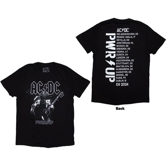 AC/DC · AC/DC Unisex T-Shirt: PWRD-UP B&W Photo EU Tour '24 (Back Print & Ex-Tour) (T-shirt) [size L] (2024)