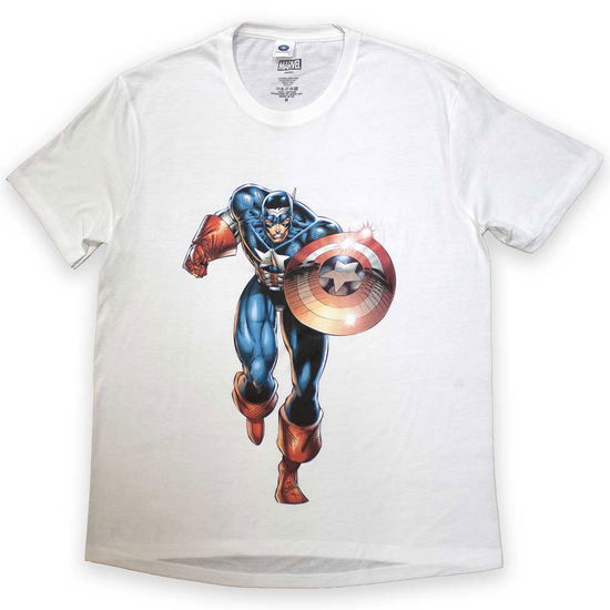 Marvel Comics Unisex T-Shirt: Captain America Running - Marvel Comics - Gadżety -  - 5056737253771 - 20 maja 2024