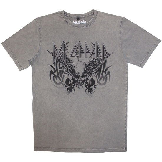 Cover for Def Leppard · Def Leppard Unisex Stone Wash T-Shirt: Tribal Skull (Grey) (T-shirt) [size S] (2024)