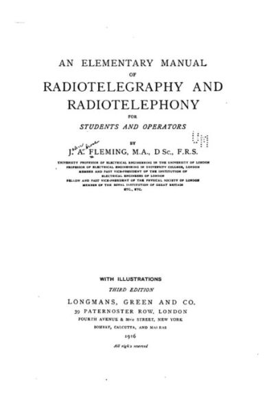 Cover for J. A. Fleming · An Elementary Manual of Radiotelegraphy and Radiotelephony (Paperback Book) (2015)