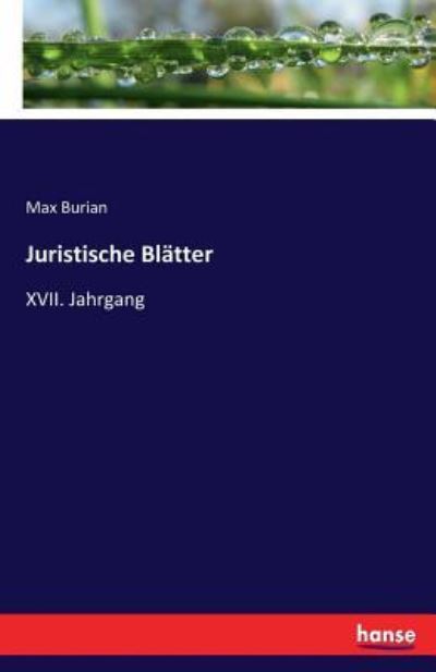 Cover for Max Burian · Juristische Blatter (Paperback Book) (2017)