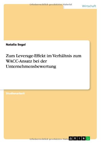 Cover for Segal · Zum Leverage-Effekt im Verhältnis (Book) [German edition] (2011)