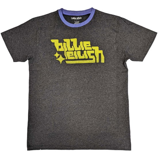 Billie Eilish Unisex Ringer T-Shirt: Neon Green Logo - Billie Eilish - Marchandise -  - 5056561063775 - 