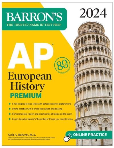 Cover for Seth A. Roberts · AP European History Premium, 2024: 5 Practice Tests + Comprehensive Review + Online Practice - Barron's AP Prep (Paperback Book) (2023)