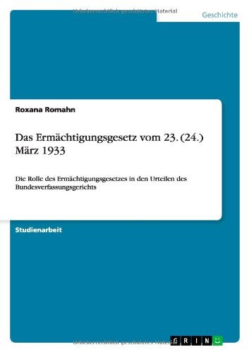 Cover for Romahn · Das Ermächtigungsgesetz vom 23. (Bok) [German edition] (2013)