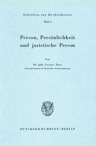 Cover for Nass · Person, Persönlichkeit und juristi (Book) (1964)