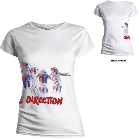 One Direction Ladies T-Shirt: Band Jump (Skinny Fit) (Wrap Around Print) - One Direction - Produtos - Global - Apparel - 5055295360778 - 