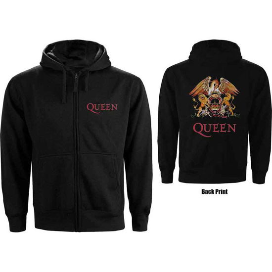 Queen Unisex Zipped Hoodie: Classic Crest (Back Print) - Queen - Koopwaar -  - 5056170647779 - 