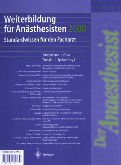 Cover for Bardenheuer  H.j. · Weiterbildung F  R an  Sthesisten 2000 (Paperback Book) (2001)