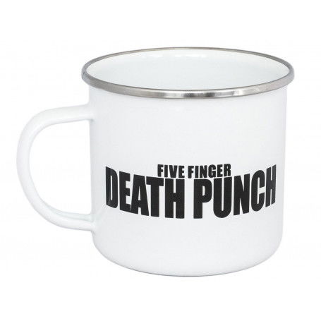 Five Finger Death Punch White Logo (Enamel) Mug - Five Finger Death Punch - Koopwaar - FIVE FINGER DEATH PUNCH - 4039103739780 - 12 juli 2023