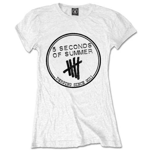 5 Seconds of Summer Ladies T-Shirt: Derping Stamp (Skinny Fit) - 5 Seconds of Summer - Produtos - Unlicensed - 5055295387782 - 