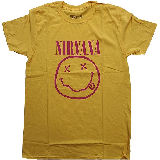 Cover for Nirvana · Nirvana Unisex T-Shirt: Pink Happy Face (T-shirt) [size L] [Yellow - Unisex edition]