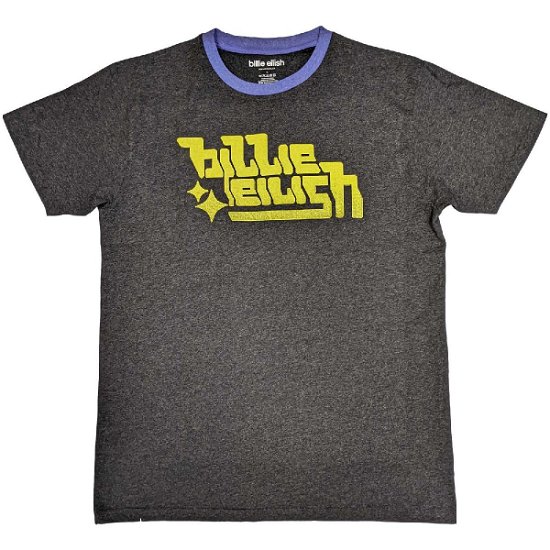 Billie Eilish Unisex Ringer T-Shirt: Neon Green Logo - Billie Eilish - Koopwaar -  - 5056561063782 - 