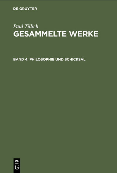 Cover for Paul Tillich · Philosophie Und Schicksal (Inbunden Bok) (1961)